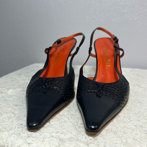 Chanel Leather Perforated Slingbacks Heels - Picture 3 of 11